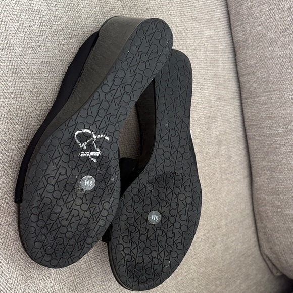 Calvin Klein Black Open-Toe Wedge Mules Size 8 - Picture 6 of 7